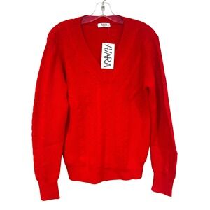Avara Meagan Chucky‎ Cable Knit V-Neck Sweater Women's XL Red Preppy Classic Y2K